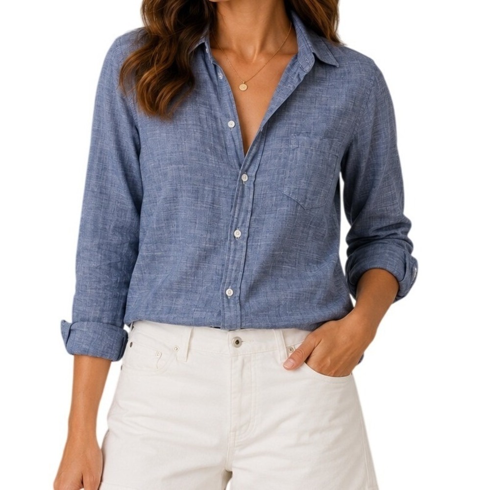 Frank & Eileen Gray Blue Button Up Shirt Women's XS